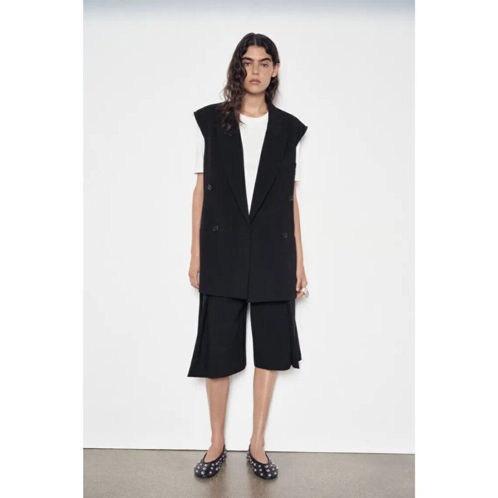 Zara Womens Jacket Vest Size M Black Double Breasted Waistcoat 9046/207 NWD